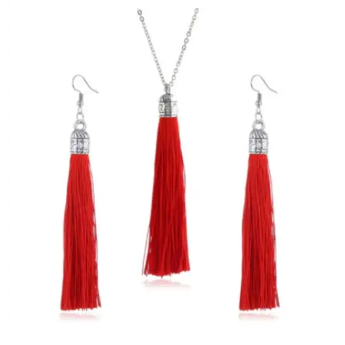 LZHLQ Fashion Tassel Necklace Sets Trendy Women Sweater Chain Necklaces Accessories Set - Red