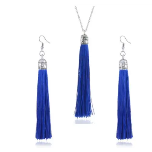 LZHLQ Fashion Tassel Necklace Sets Trendy Women Sweater Chain Necklaces Accessories Set - sapphire