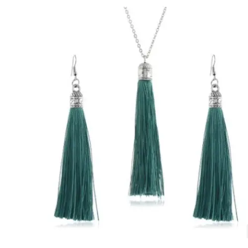 LZHLQ Fashion Tassel Necklace Sets Trendy Women Sweater Chain Necklaces Accessories Set - Autumn fragrance green