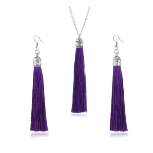 LZHLQ Fashion Tassel Necklace Sets Trendy Women Sweater Chain Necklaces Accessories Set - Purple