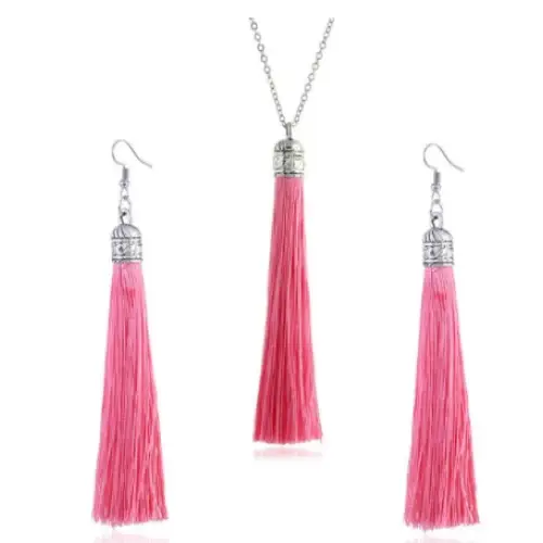 LZHLQ Fashion Tassel Necklace Sets Trendy Women Sweater Chain Necklaces Accessories Set - Pink