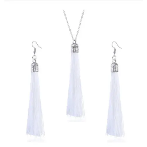 LZHLQ Fashion Tassel Necklace Sets Trendy Women Sweater Chain Necklaces Accessories Set - White