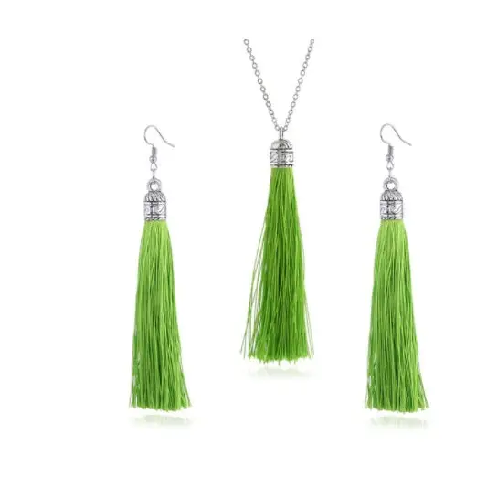 LZHLQ Fashion Tassel Necklace Sets Trendy Women Sweater Chain Necklaces Accessories Set - Light Green