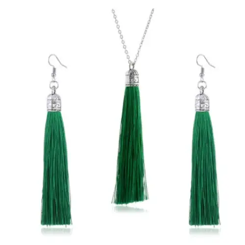 LZHLQ Fashion Tassel Necklace Sets Trendy Women Sweater Chain Necklaces Accessories Set - Green