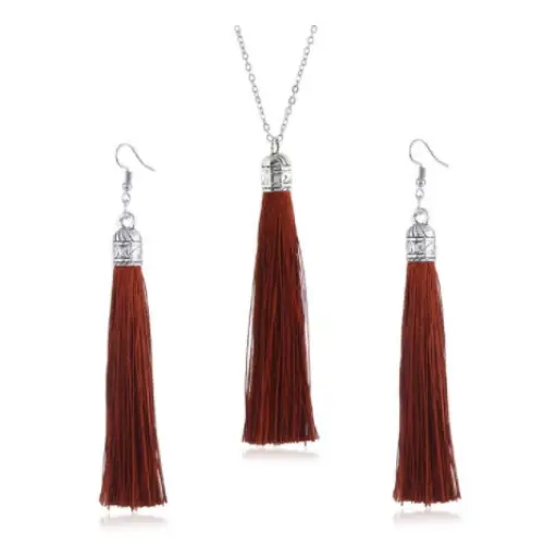 LZHLQ Fashion Tassel Necklace Sets Trendy Women Sweater Chain Necklaces Accessories Set - coffee