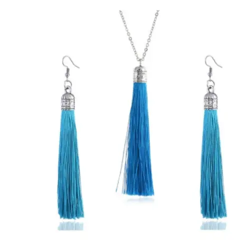 LZHLQ Fashion Tassel Necklace Sets Trendy Women Sweater Chain Necklaces Accessories Set - Sky Blue