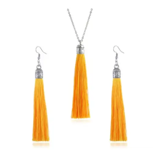 LZHLQ Fashion Tassel Necklace Sets Trendy Women Sweater Chain Necklaces Accessories Set - Yellow