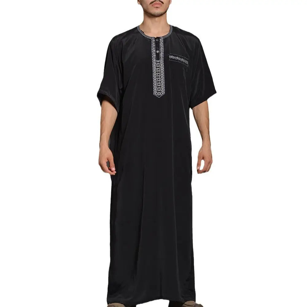 Medium Long Sleeve New Embroidery Men’s Muslim Robe Arabic Robe