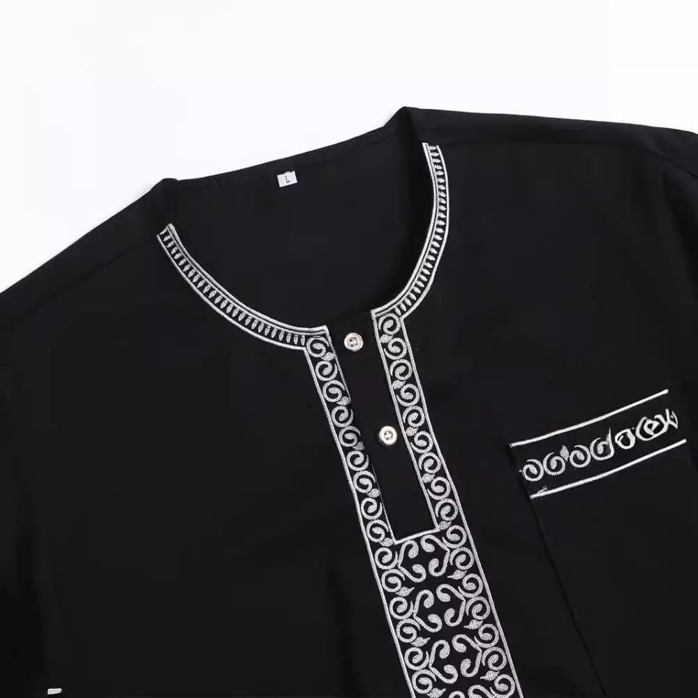Medium Long Sleeve New Embroidery Men’s Muslim Robe Arabic Robe