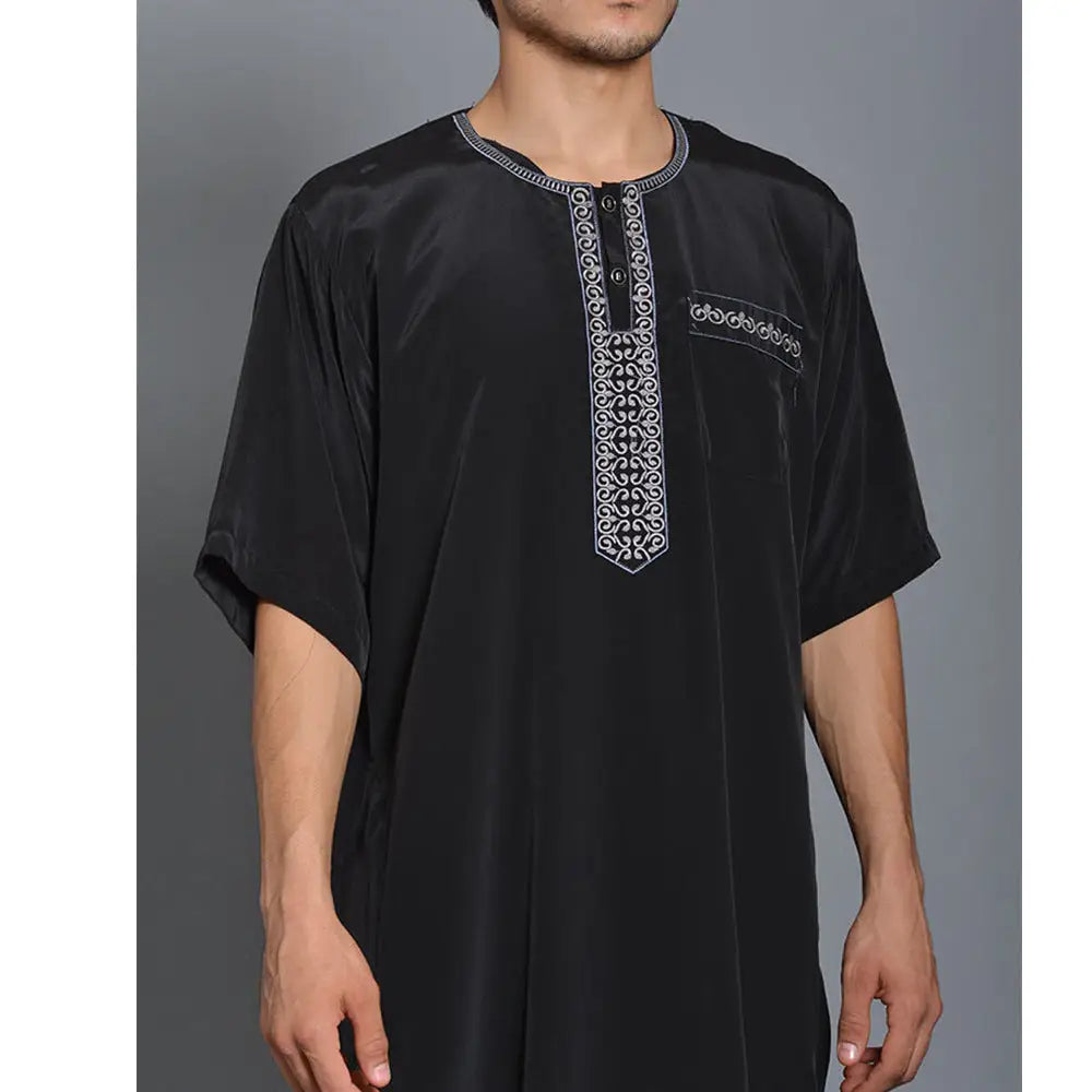 Medium Long Sleeve New Embroidery Men’s Muslim Robe Arabic Robe