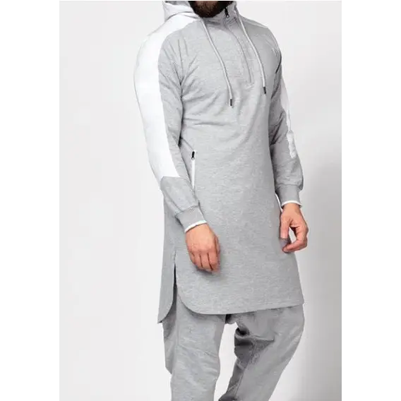 Mens Colorblock Robe Muslim Zip Pocket Sweatshirt - Gray / S