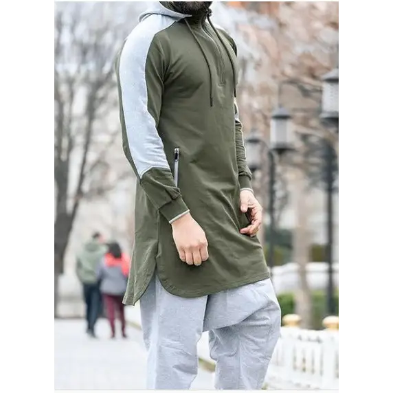 Mens Colorblock Robe Muslim Zip Pocket Sweatshirt - Green / S