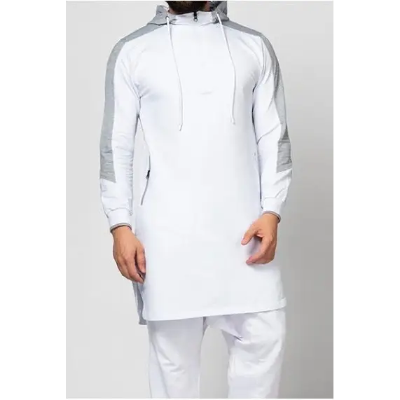 Mens Colorblock Robe Muslim Zip Pocket Sweatshirt - White / S