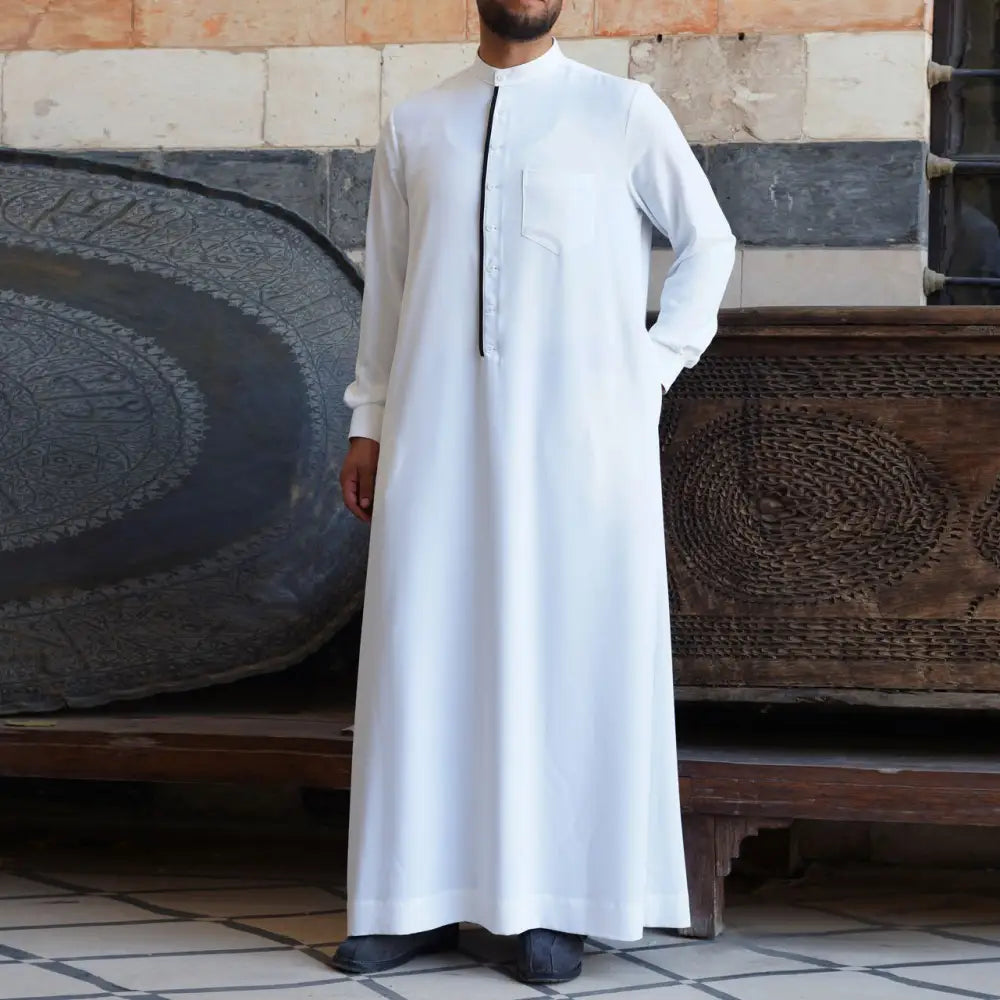Men’s Fashion Casual White Button Down Muslim Robe
