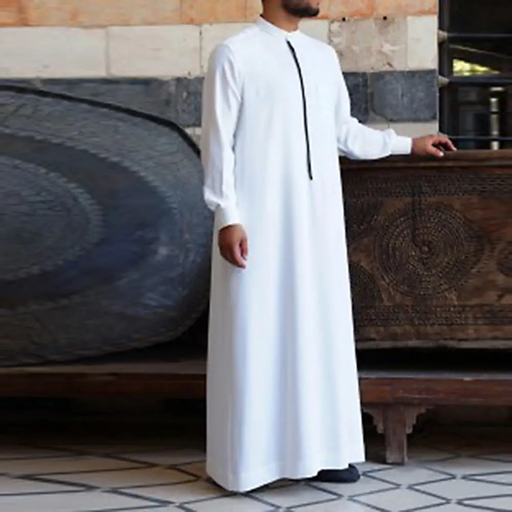 Men’s Fashion Casual White Button Down Muslim Robe