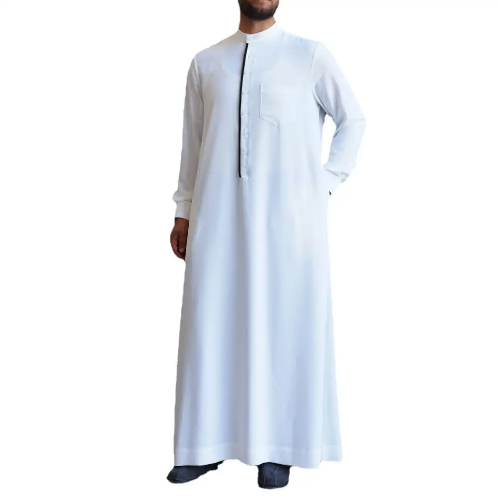 Men’s Fashion Casual White Button Down Muslim Robe - White / M