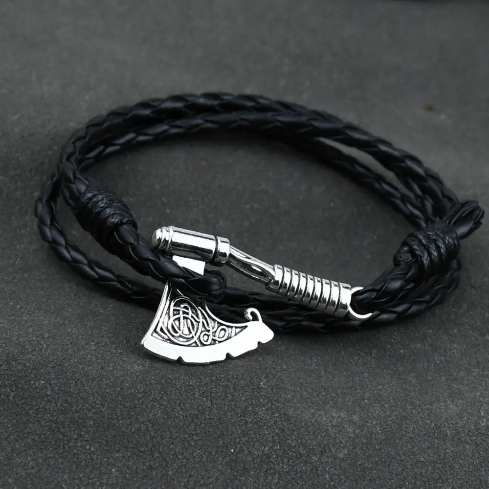 Men’s Jewelery Ax Wrap Anchor Viking Leather Bracelet