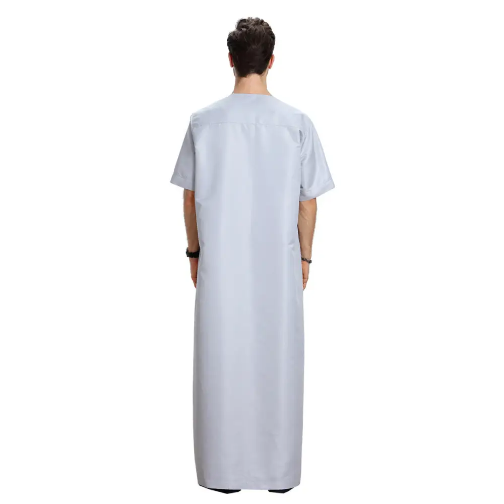 Men’s Muslim Arab Short-sleeved Solid Color Robe