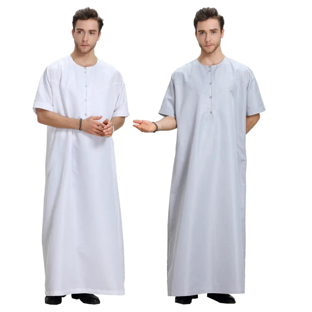 Men’s Muslim Arab Short-sleeved Solid Color Robe