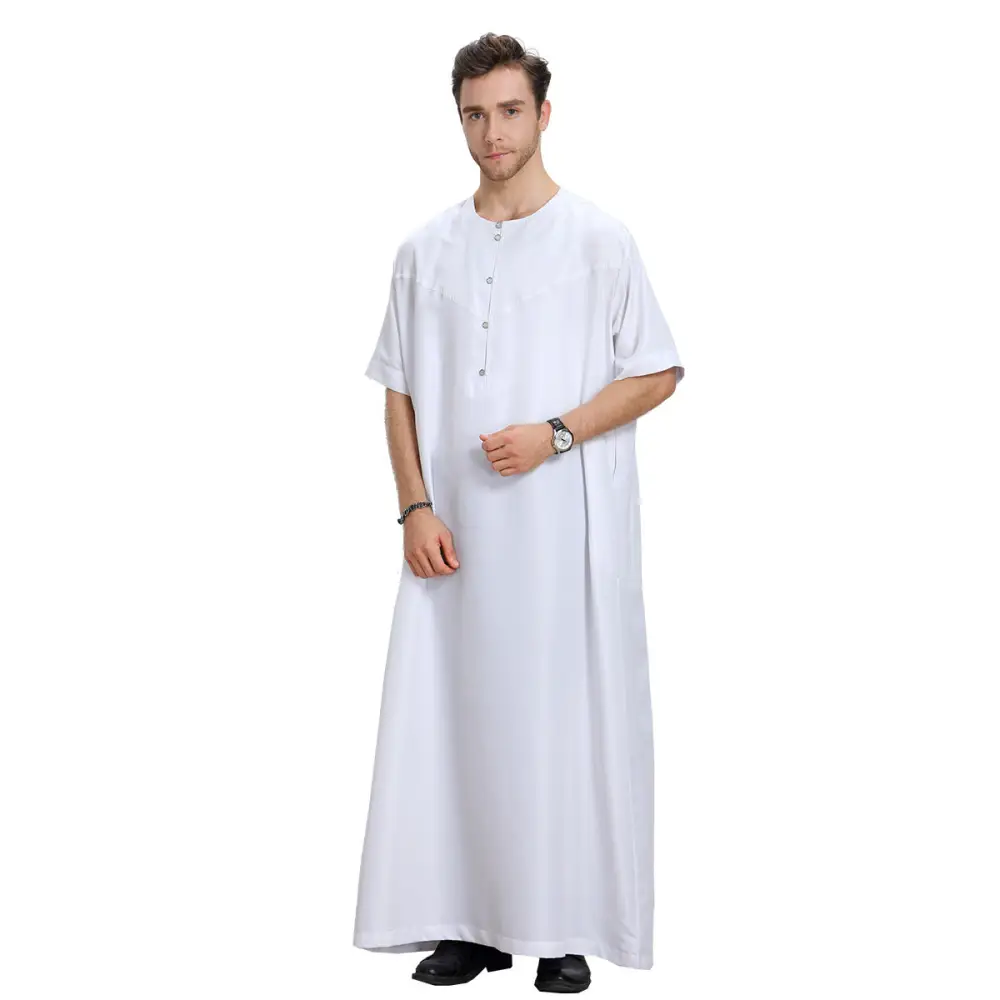 Men’s Muslim Arab Short-sleeved Solid Color Robe