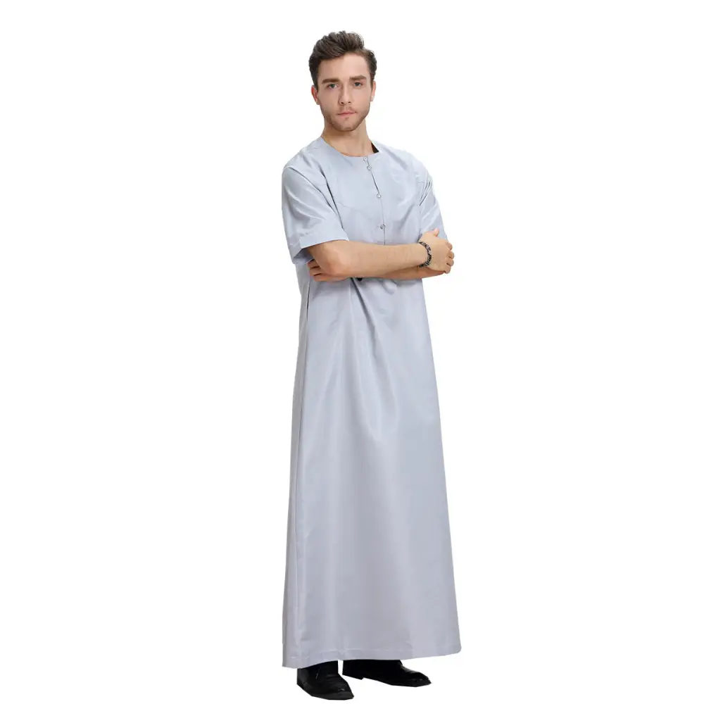 Men’s Muslim Arab Short-sleeved Solid Color Robe