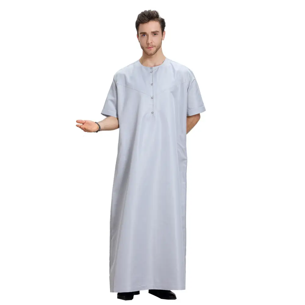 Men’s Muslim Arab Short-sleeved Solid Color Robe - Grey / S