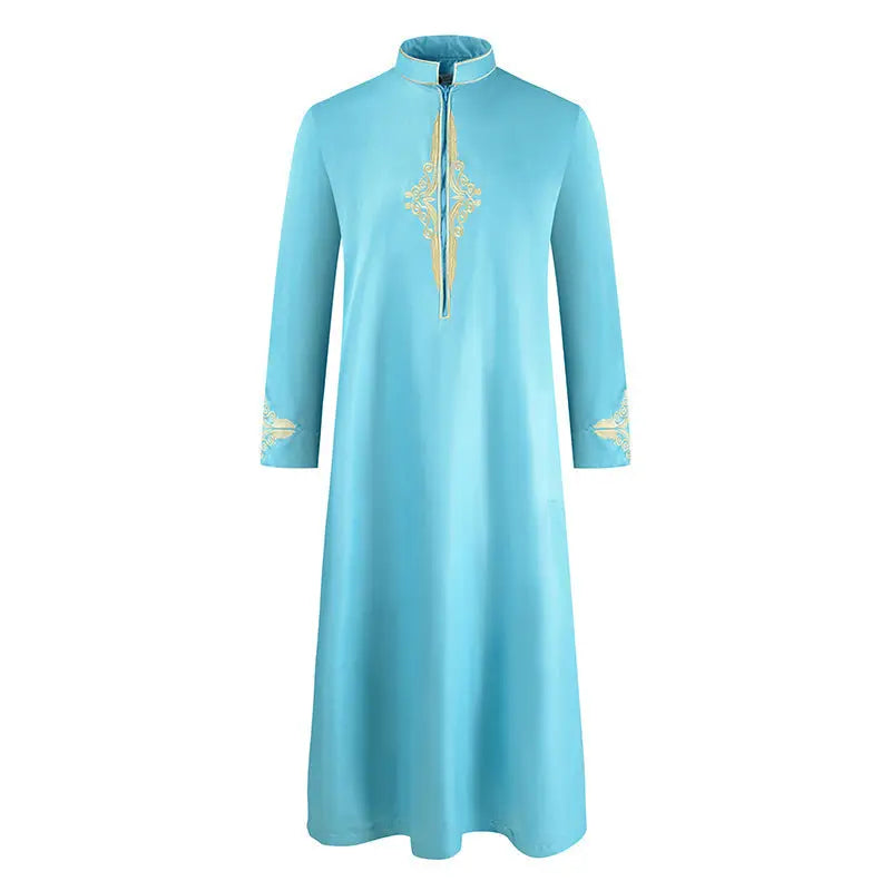 Men’S Robe Solid Color Embroidered Middle East Muslim Long-Sleeved Foreign Trade Robe - Green / M
