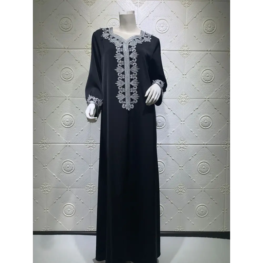 Middle East Dubai Embroidered Long Skirt Muslim Women Embroidered Bronzing Lace Dress