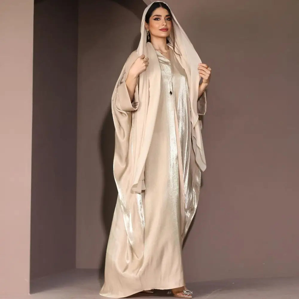 Middle East Muslim Fashion Bright Silk Satin Robe Women’s Clothing