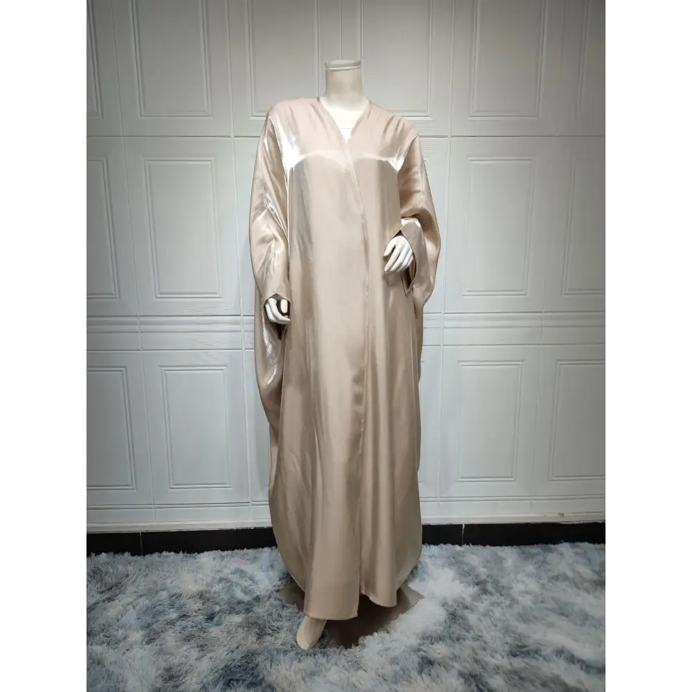 Middle East Muslim Fashion Bright Silk Satin Robe Women’s Clothing - Apricot / Average Size