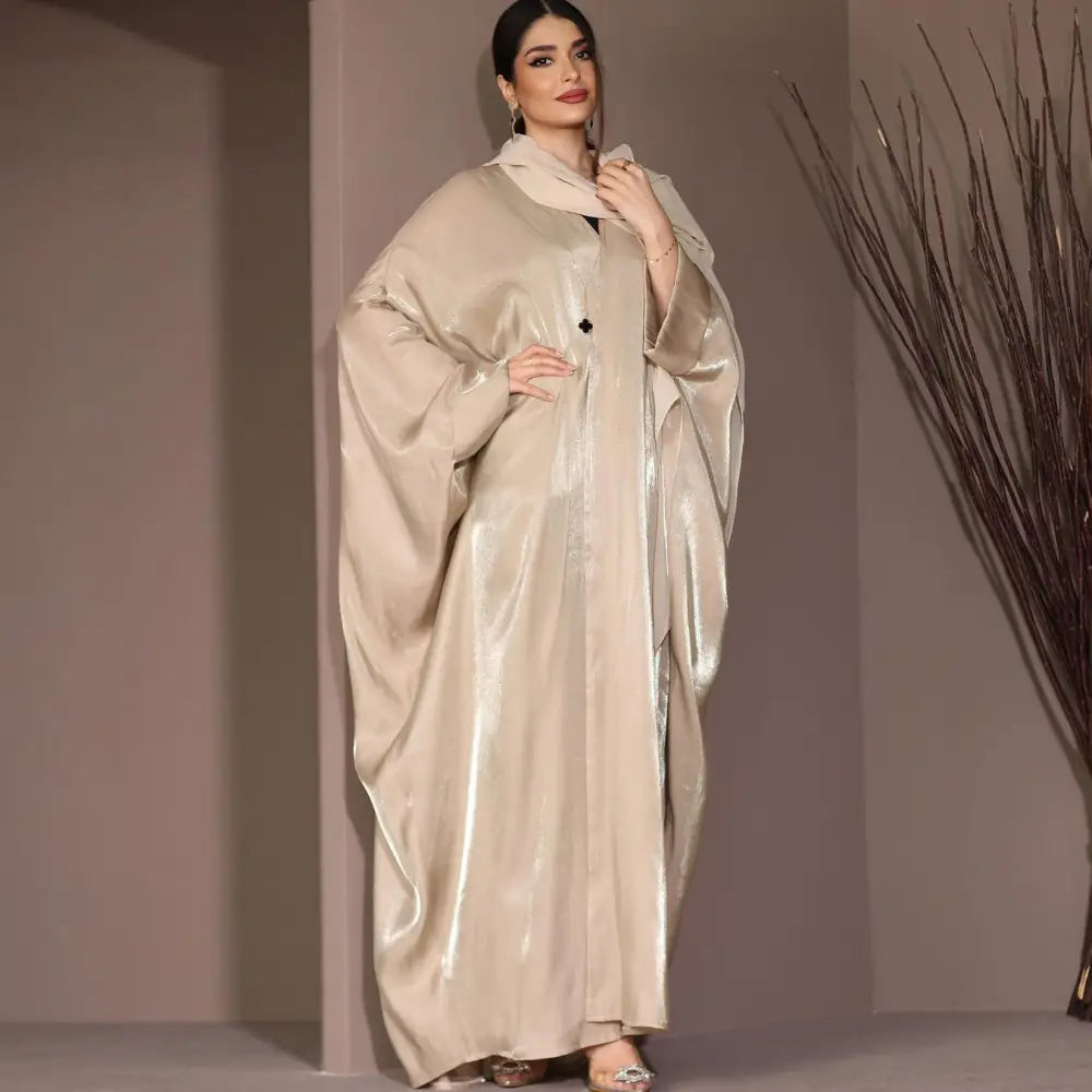 Middle East Muslim Fashion Bright Silk Satin Robe Women’s Clothing