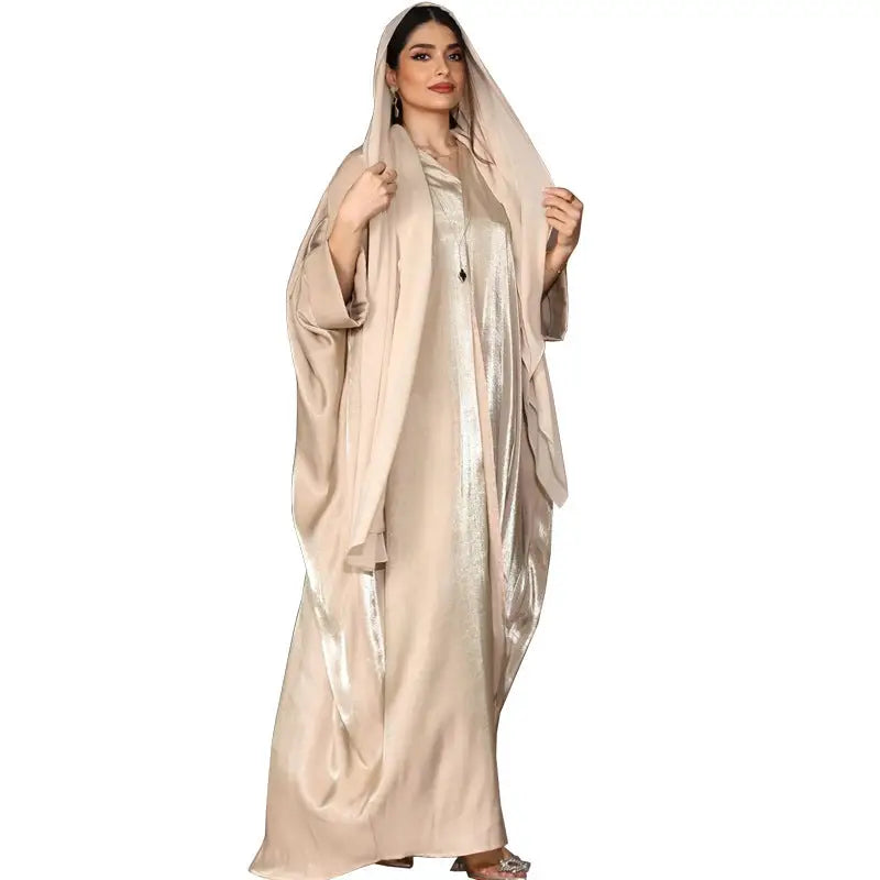 Middle East Muslim Fashion Bright Silk Satin Robe Women’s Clothing