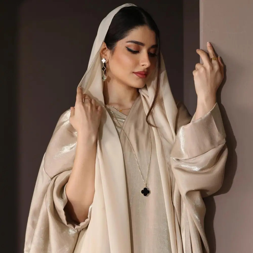 Middle East Muslim Fashion Bright Silk Satin Robe Women’s Clothing