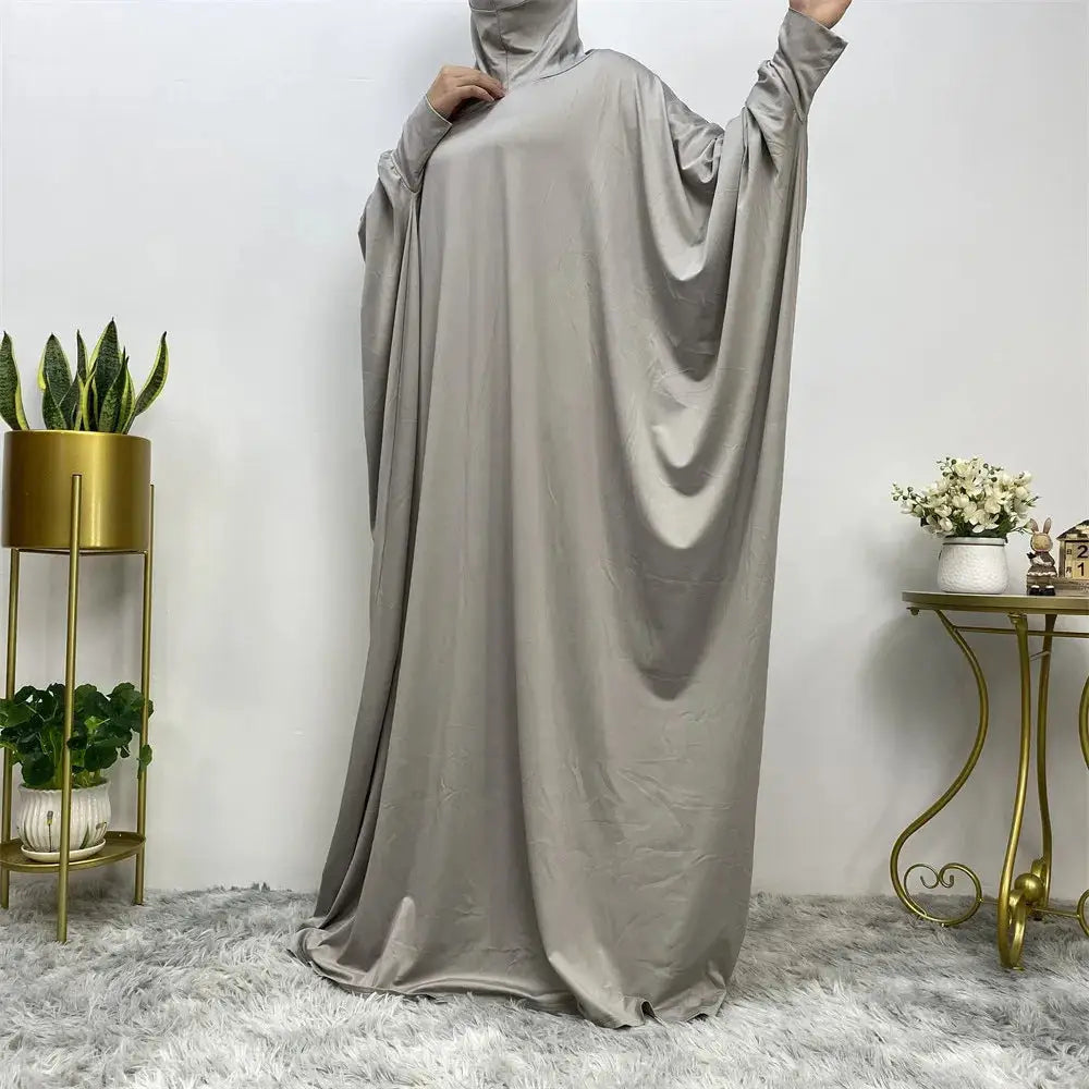 Middle East Women’s Traditional Solid Color Long Sleeve Loose Robe Abaya - 11Gray / Free Size