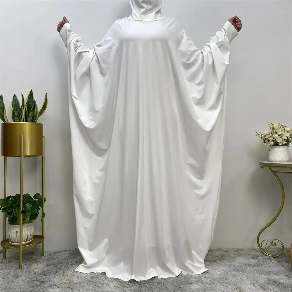 Middle East Women’s Traditional Solid Color Long Sleeve Loose Robe Abaya - 4White / Free Size