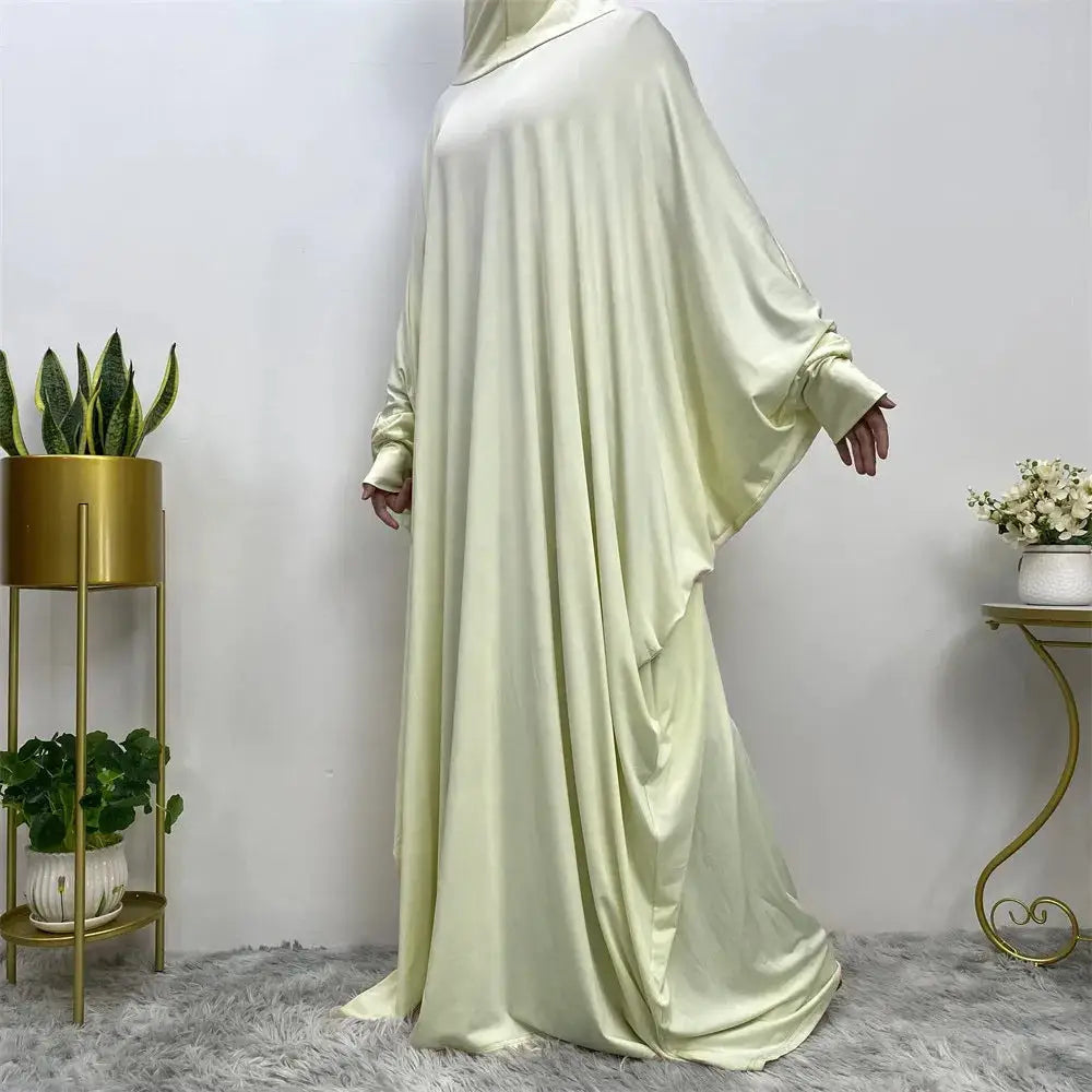 Middle East Women’s Traditional Solid Color Long Sleeve Loose Robe Abaya - 2Beige / Free Size