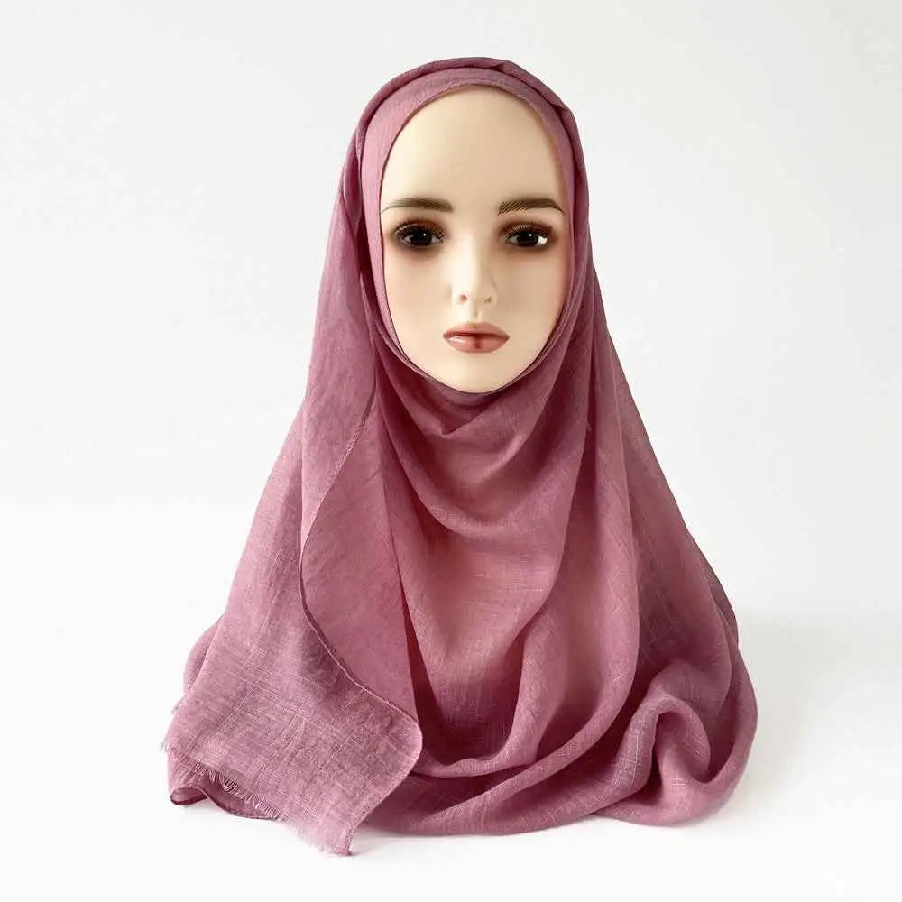 Moslim Hidjab van Slub Katoen – Sjaal met Kwastjes 180×80 cm in diverse kleuren.
