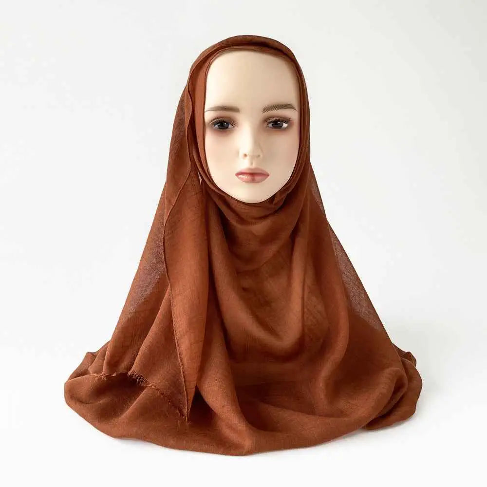 Moslim Hidjab van Slub Katoen – Sjaal met Kwastjes 180×80 cm in diverse kleuren.