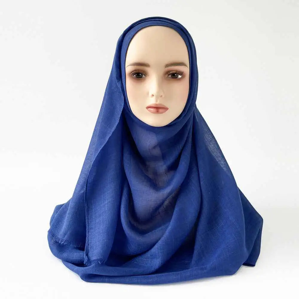 Moslim Hidjab van Slub Katoen – Sjaal met Kwastjes 180×80 cm in diverse kleuren.