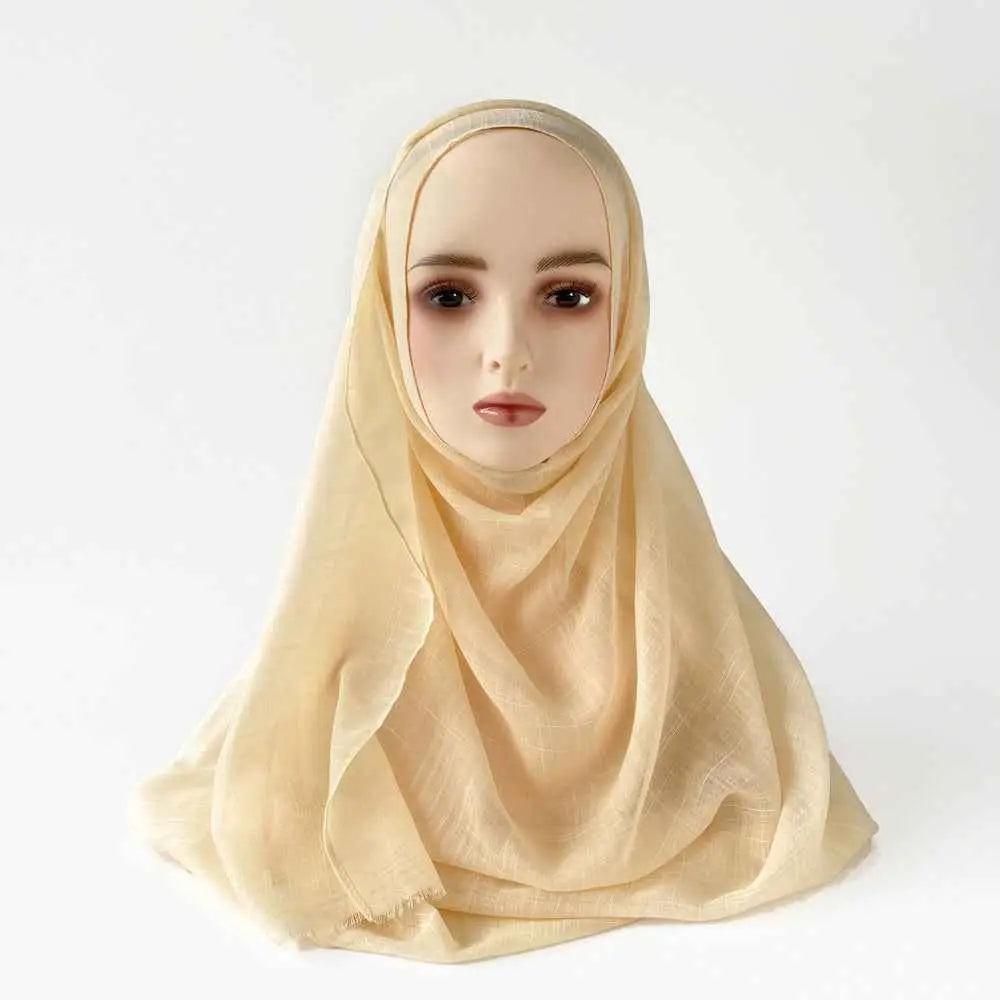 Moslim Hidjab van Slub Katoen – Sjaal met Kwastjes 180×80 cm in diverse kleuren.