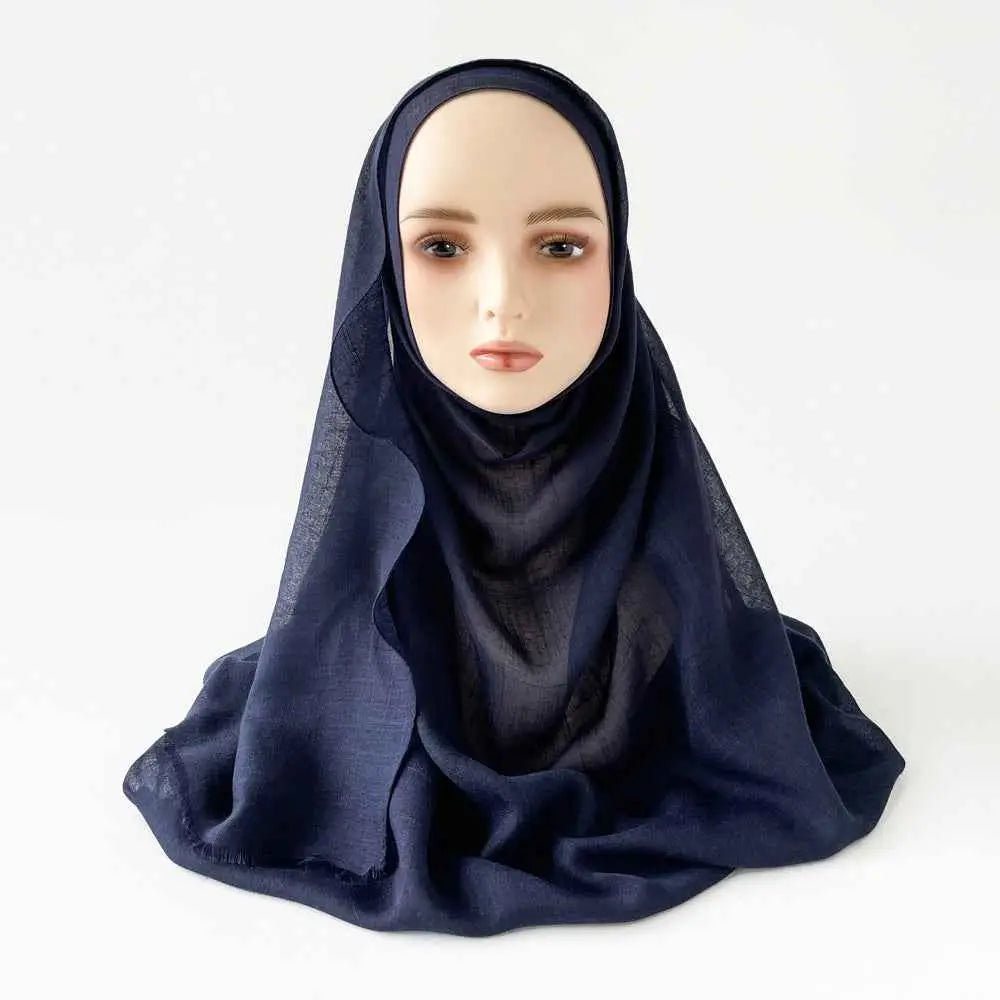 Moslim Hidjab van Slub Katoen – Sjaal met Kwastjes 180×80 cm in diverse kleuren.