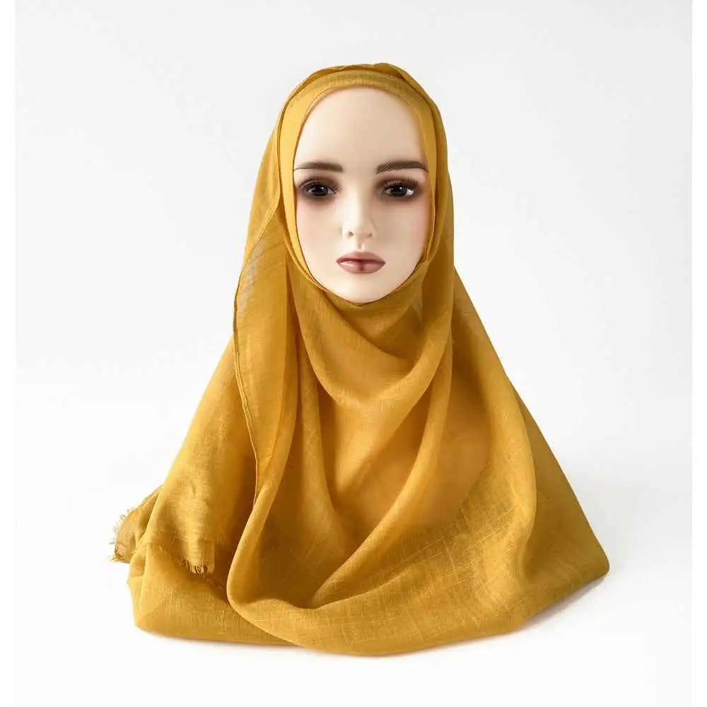 Moslim Hidjab van Slub Katoen – Sjaal met Kwastjes 180×80 cm in diverse kleuren.