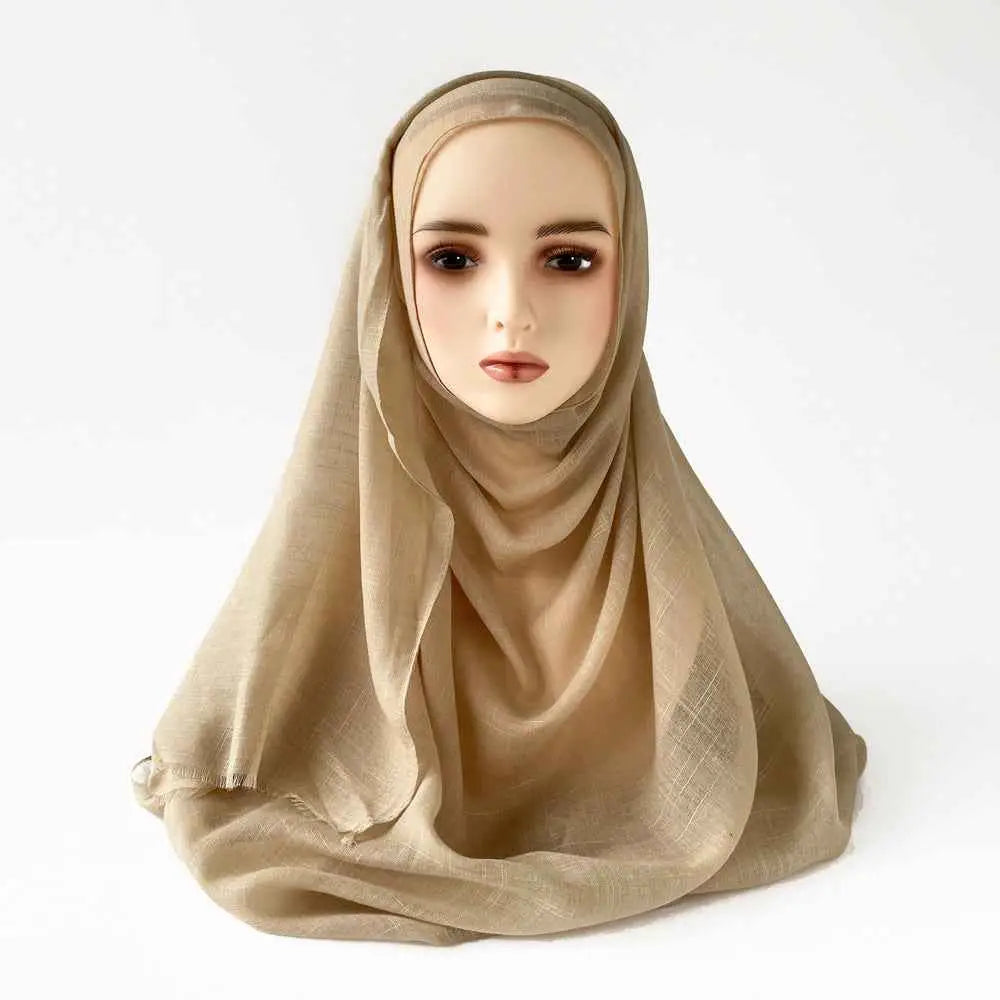 Moslim Hidjab van Slub Katoen – Sjaal met Kwastjes 180×80 cm in diverse kleuren.