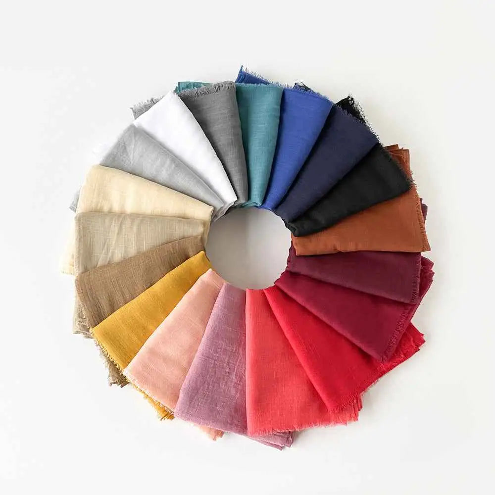 Moslim Hidjab van Slub Katoen – Sjaal met Kwastjes 180×80 cm in diverse kleuren.