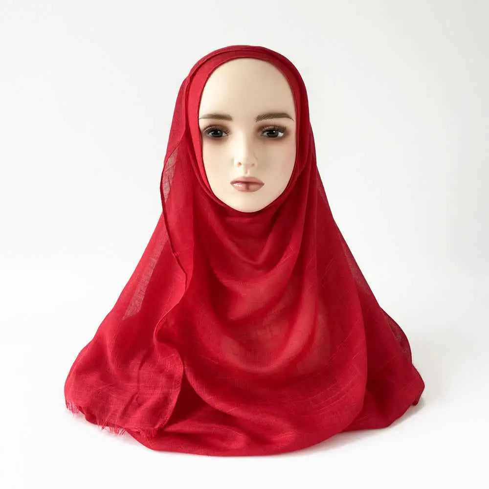 Moslim Hidjab van Slub Katoen – Sjaal met Kwastjes 180×80 cm in diverse kleuren.