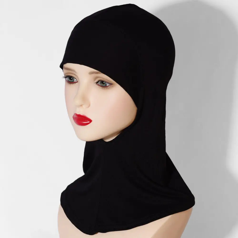 Multi-Color Breathable Neck High Elastic Base Cap Cover Turban - Black