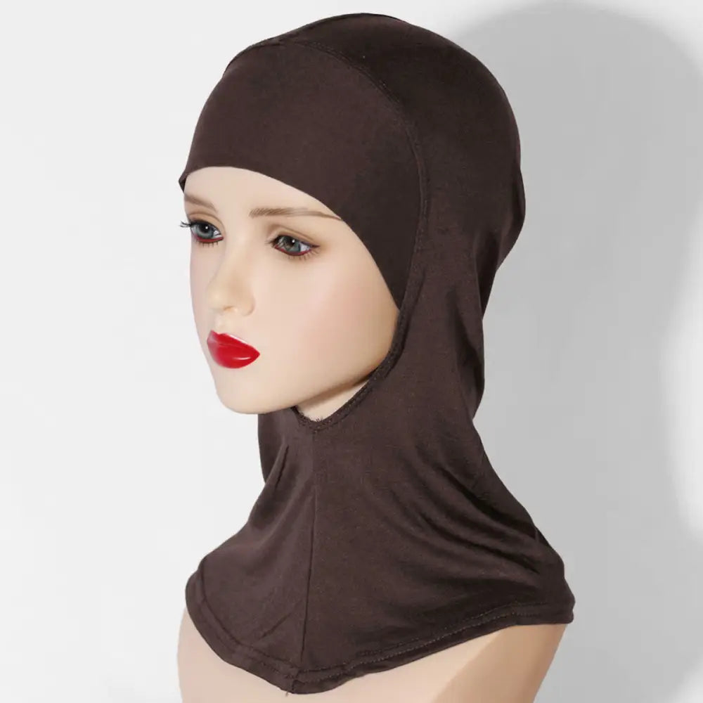 Multi-Color Breathable Neck High Elastic Base Cap Cover Turban - Brown