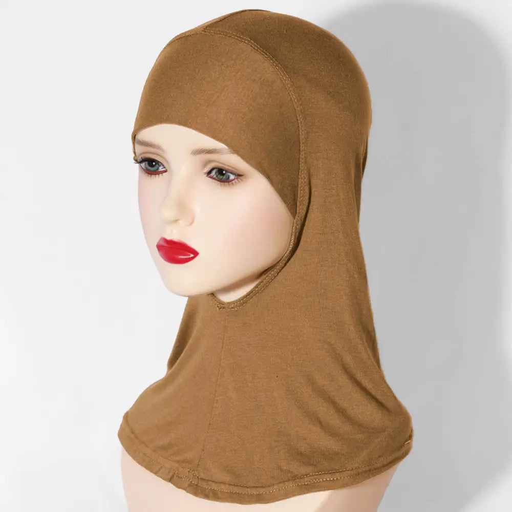 Multi-Color Breathable Neck High Elastic Base Cap Cover Turban - Ginger Yellow