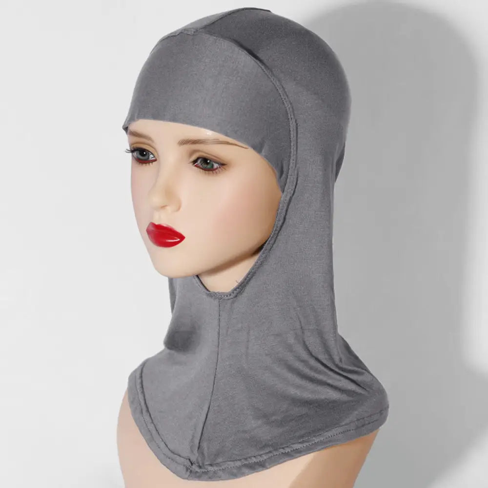 Multi-Color Breathable Neck High Elastic Base Cap Cover Turban - Gray