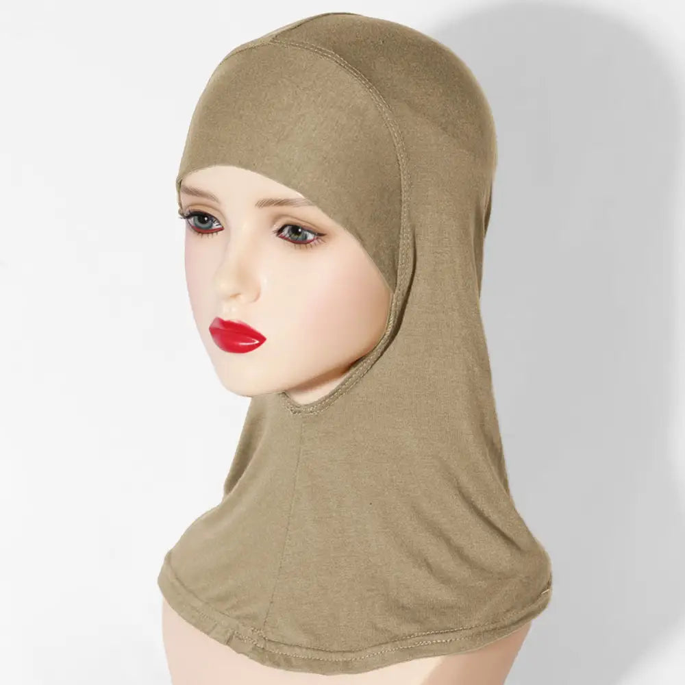 Multi-Color Breathable Neck High Elastic Base Cap Cover Turban - Light Khaki